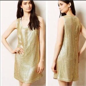 NWOT Anthropologie Tabitha Gold Sequin Shift dress